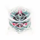 The word blessed vertivally and a small coss at the bottom. Sasuke's sharingan eye in the blade of a kunai and ravens fl tattoo design idea