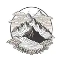 A majestic mountain range with a hidden gold mine peeking out from behind the peaks tattoo design idea