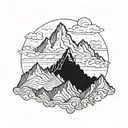 A majestic mountain range with a hidden gold mine peeking out from behind the peaks tattoo design idea