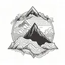 A majestic mountain range with a hidden gold mine peeking out from behind the peaks tattoo design idea