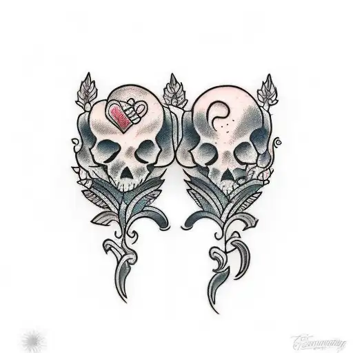original couple tattoo design idea:  The design features two separate tattoos that, when brought together, form a comple tattoo design idea