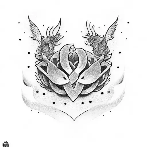 original couple tattoo design idea:  The design features two separate tattoos that, when brought together, form a comple tattoo design idea