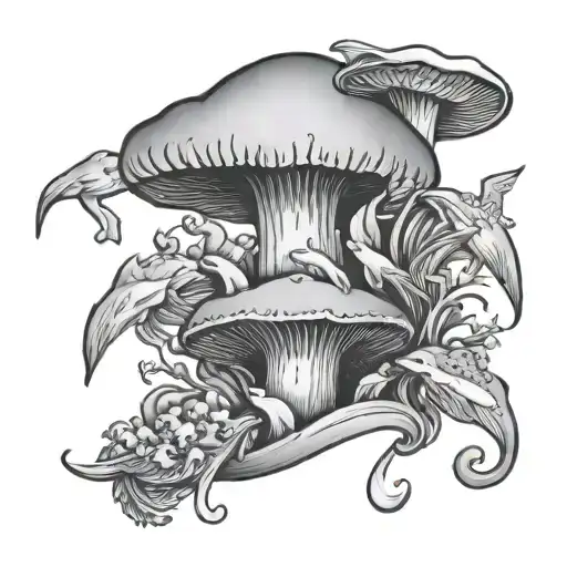 mushroom, 2 cherubs, 3 dolphins  tattoo design idea