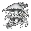 mushroom, 2 cherubs, 3 dolphins  tattoo design idea