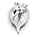 heart dissected by train  tattoo design idea