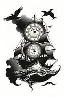 noah ark boat clock face merge and date 18th July birth date tattoo design idea