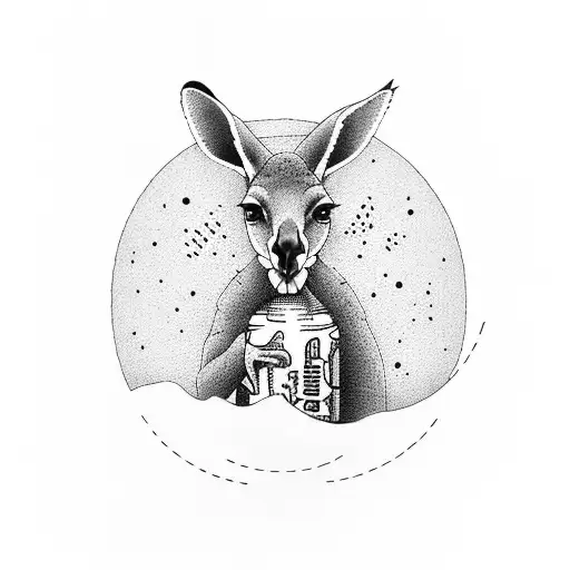 kangaroo surfing holding a beer tattoo design idea
