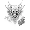 Skeleton necromancer holding a grimoire tattoo design idea