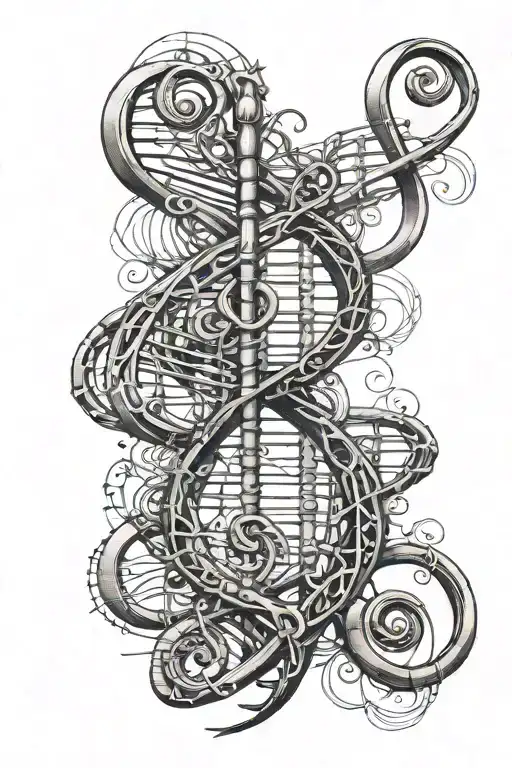 DNA strands forming a treble clef symbol tattoo design idea