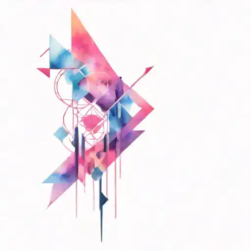 A colorful raving scene with abstract geometric shapes and pulsing neon lights tattoo design idea