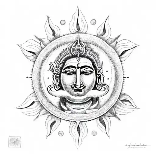 Shiva with sun and moon tattoo design idea