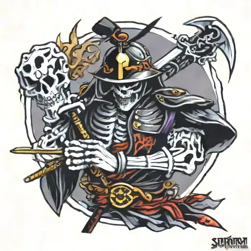 skeleton samurai tattoo design idea