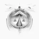 Design the boat of life of pi called "Tsimtsum" going through a stormy ocean tattoo design idea