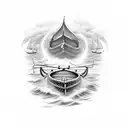 Design the boat of life of pi called "Tsimtsum" going through a stormy ocean tattoo design idea