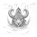 Design the boat of life of pi called "Tsimtsum" going through a stormy ocean tattoo design idea