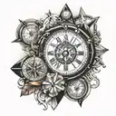 pyramid, compass and clock tattoo design idea