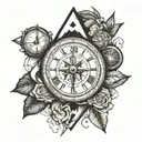 pyramid, compass and clock tattoo design idea