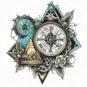 pyramid, compass and clock tattoo design idea