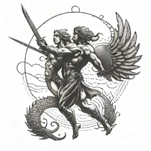 I want a tattoo that represents the fight between Kairos and Cronos, Greek gods of time. tattoo design idea