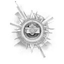 lyre, sun, bay leaves tattoo design idea