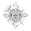 lyre, sun, bay leaves tattoo design idea