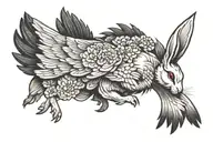 art nuveau rabbit with japanese crane wings tattoo design idea