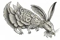 art nuveau rabbit with japanese crane wings tattoo design idea