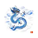 chinese dragon, water, blue watercolor tattoo design idea