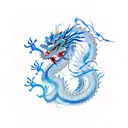 chinese dragon, water, blue watercolor tattoo design idea