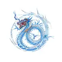chinese dragon, water, blue watercolor tattoo design idea