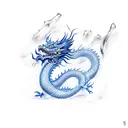 chinese dragon, water, blue watercolor tattoo design idea