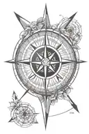 Compass rose with geometric Arrow the lenght of the compass   tattoo design idea