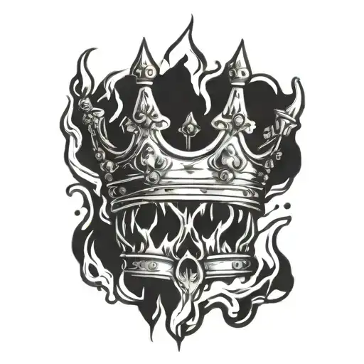 broken crown on fire tattoo design idea