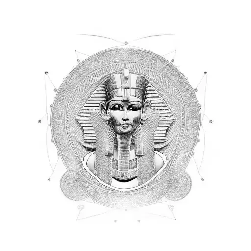 Egyptian style, Fine line, dot work and geometric tattoo, horse on a plinth.  tattoo design idea