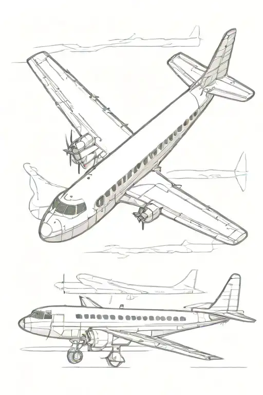 Douglas DC-3 silhouette with shadow of Boeing 747 tattoo design idea