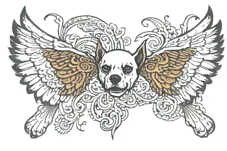 dog bone wing spread tattoo design idea
