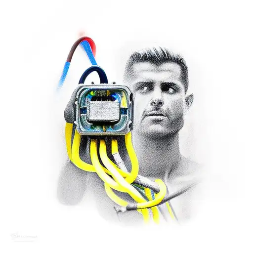 An electrician repairing Zeus's thunderbolt with electrical wires tattoo design idea