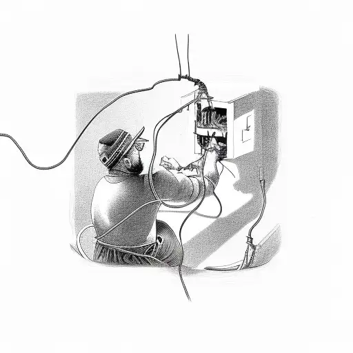 An electrician repairing Zeus's thunderbolt with electrical wires tattoo design idea