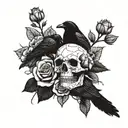 Roses and raven skull tattoo design idea