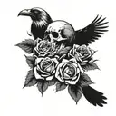 Roses and raven skull tattoo design idea