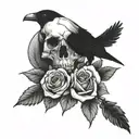 Roses and raven skull tattoo design idea