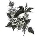 Roses and raven skull tattoo design idea