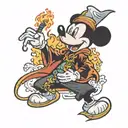 sorcerer mickey mouse with dragon on fire in the background  tattoo design idea