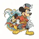 sorcerer mickey mouse with dragon on fire in the background  tattoo design idea