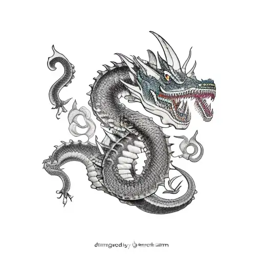 samurái con un reloj de arena y una dragón de fondo  tattoo design idea