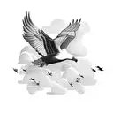 vultures and angels flying above clouds among lightnings tattoo design idea