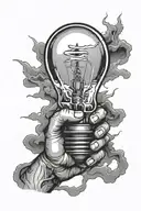 hand holding a lightbulb containing lightning tattoo design idea