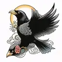 Crow flying, koi fish swimming tattoo design idea