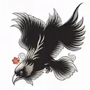 Crow flying, koi fish swimming tattoo design idea