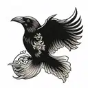 Crow flying, koi fish swimming tattoo design idea